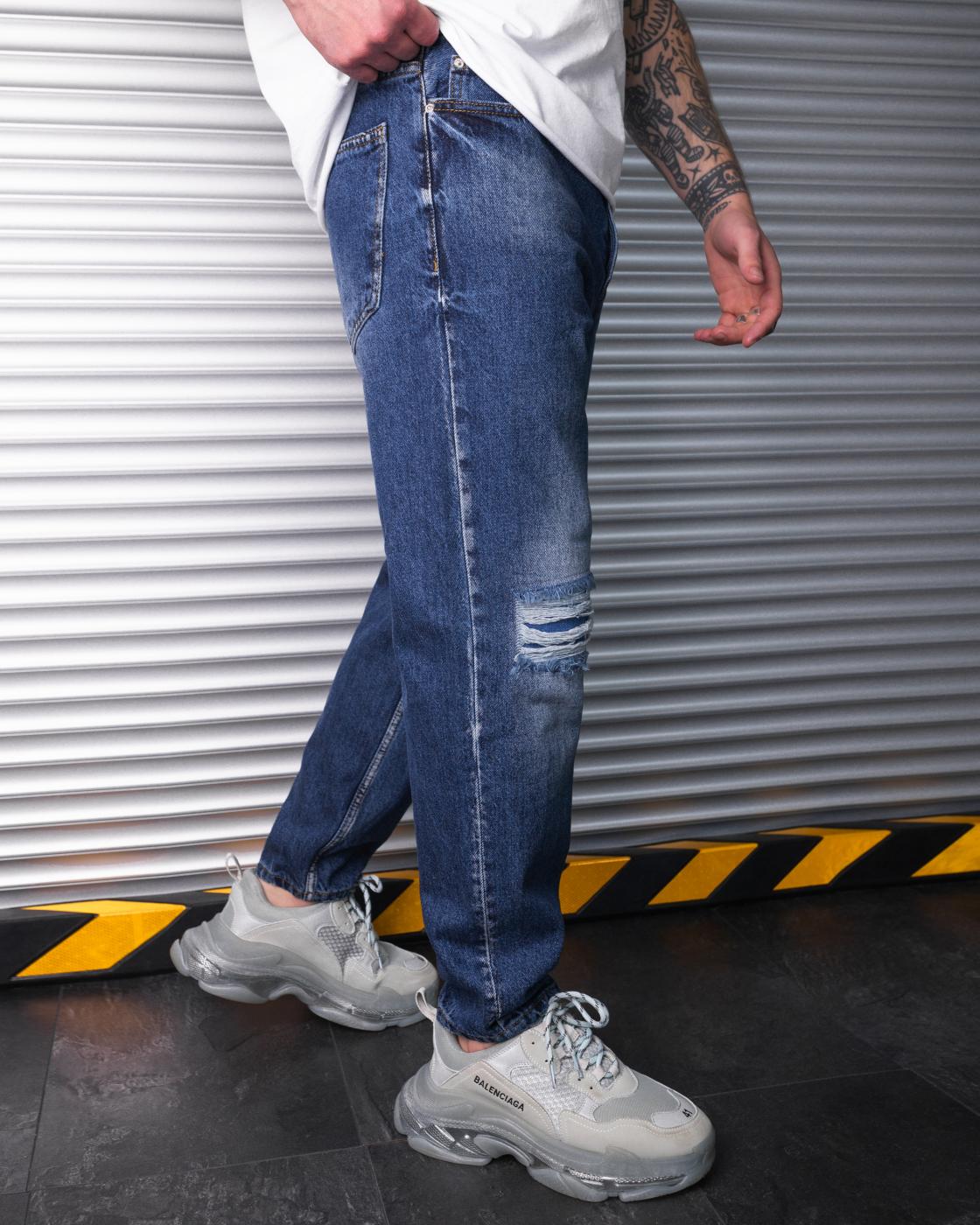 Мужские джинсы с перфорацией BEZET темно синий - Фото 3