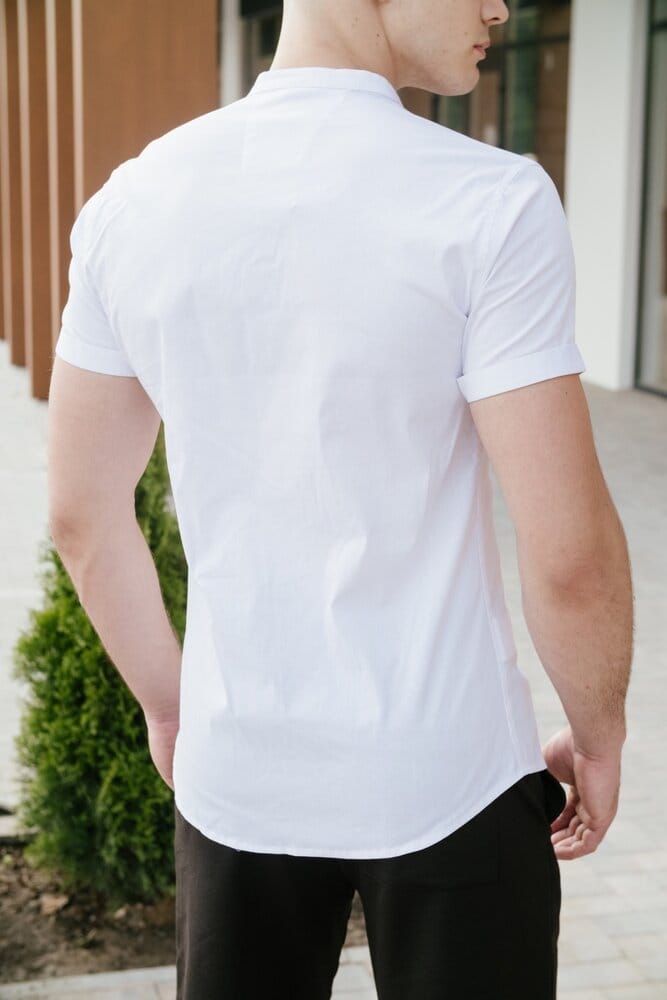 Чоловіча бавовняна сорочка з коротким рукавом біла Pobedov Solid POBEDOV - Фото 1