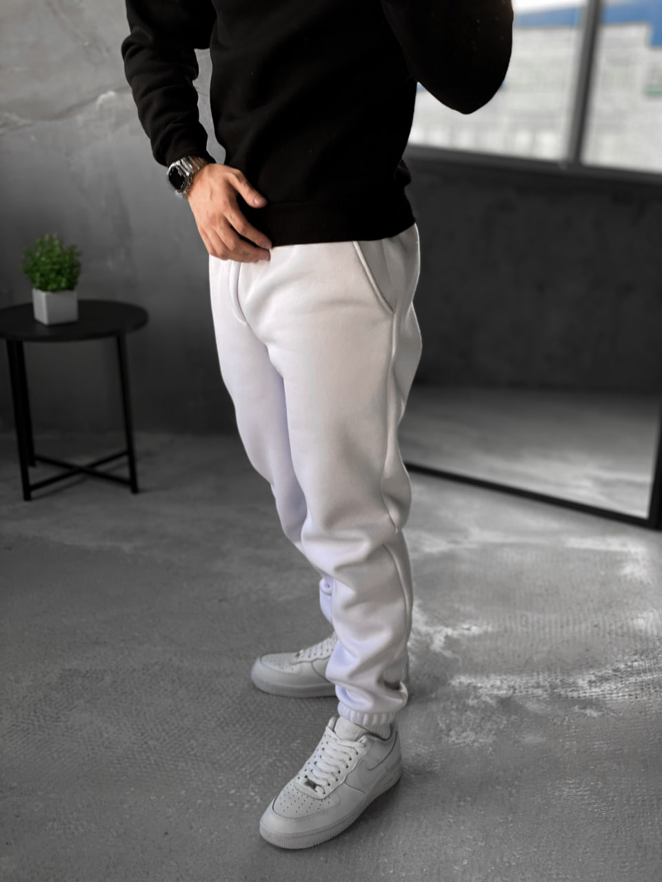 Чоловічі теплі спортивні штани з начосом Reload Cold білі/ Трикотажні штани флісові демісезон - Фото 2
