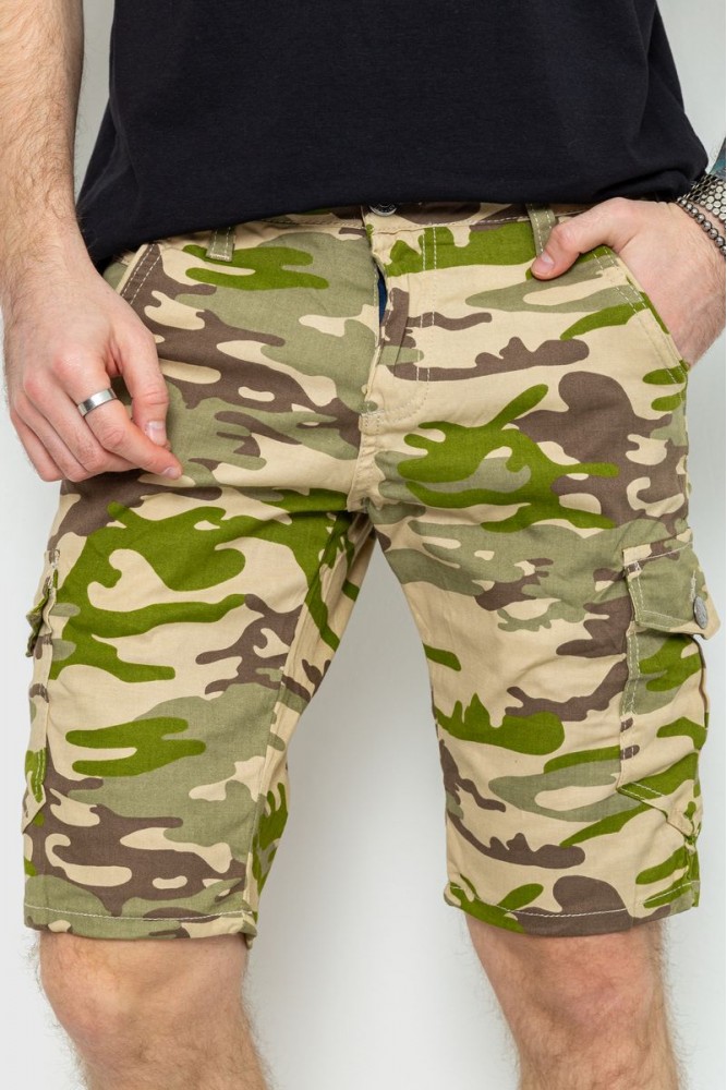 Джинсовые мужские камуфляжные шорты бежево-зелёные We Feel - Фото 1
