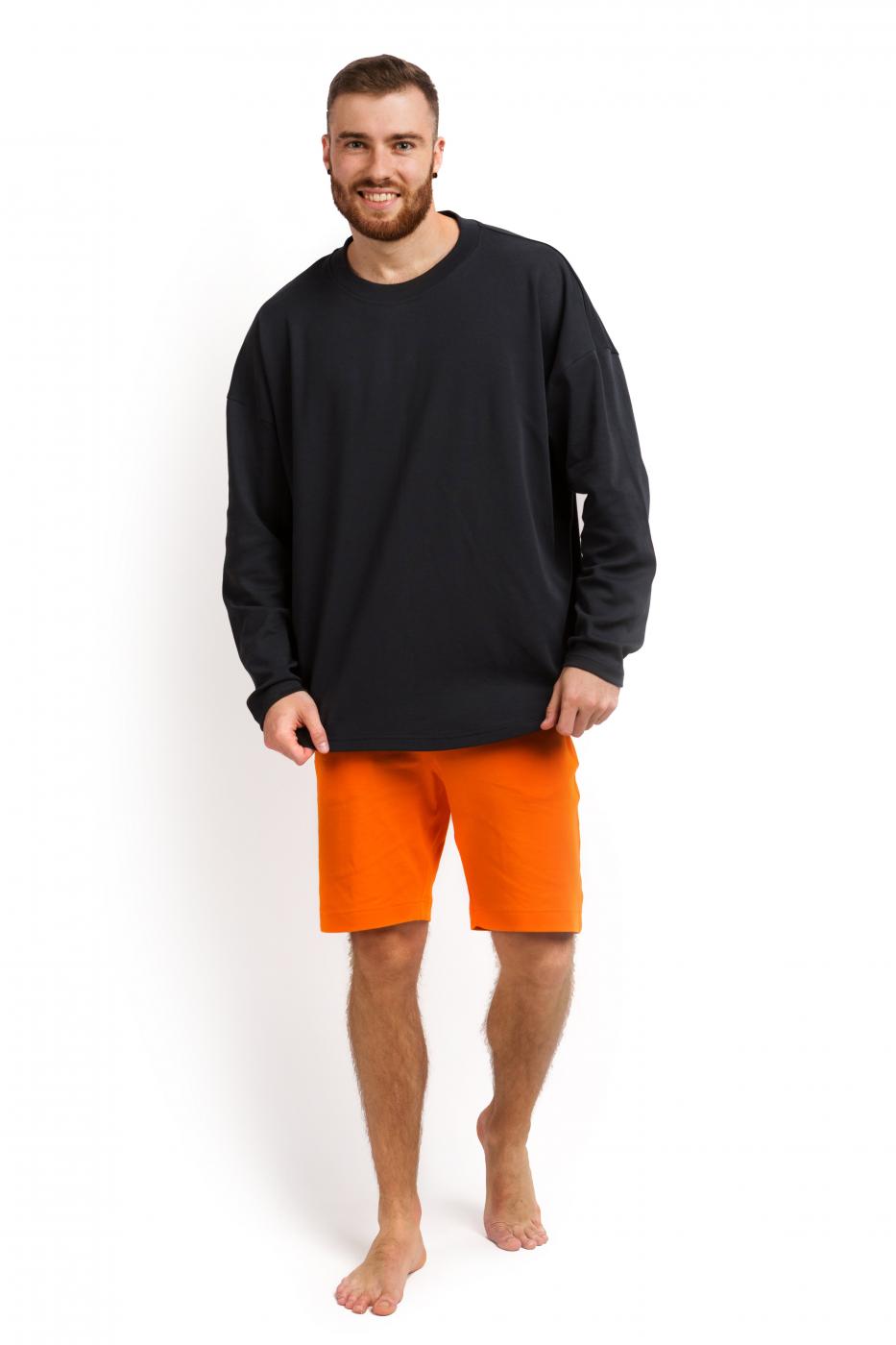 Пижама мужская (лонгслів і шорти) графітовий з помаранчевим M-XL MansSet
