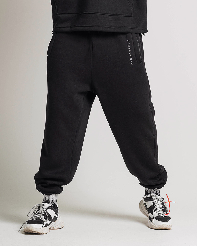 Теплі спортивні штани оверсайз OGONPUSHKA Scale 2.0 чорні Пушка Огонь - Фото 4