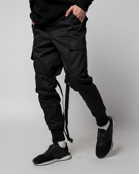 Зауженные карго штаны черные мужские от бренда ТУР Есимицу (Yoshimitsu) TURWEAR - Фото 2