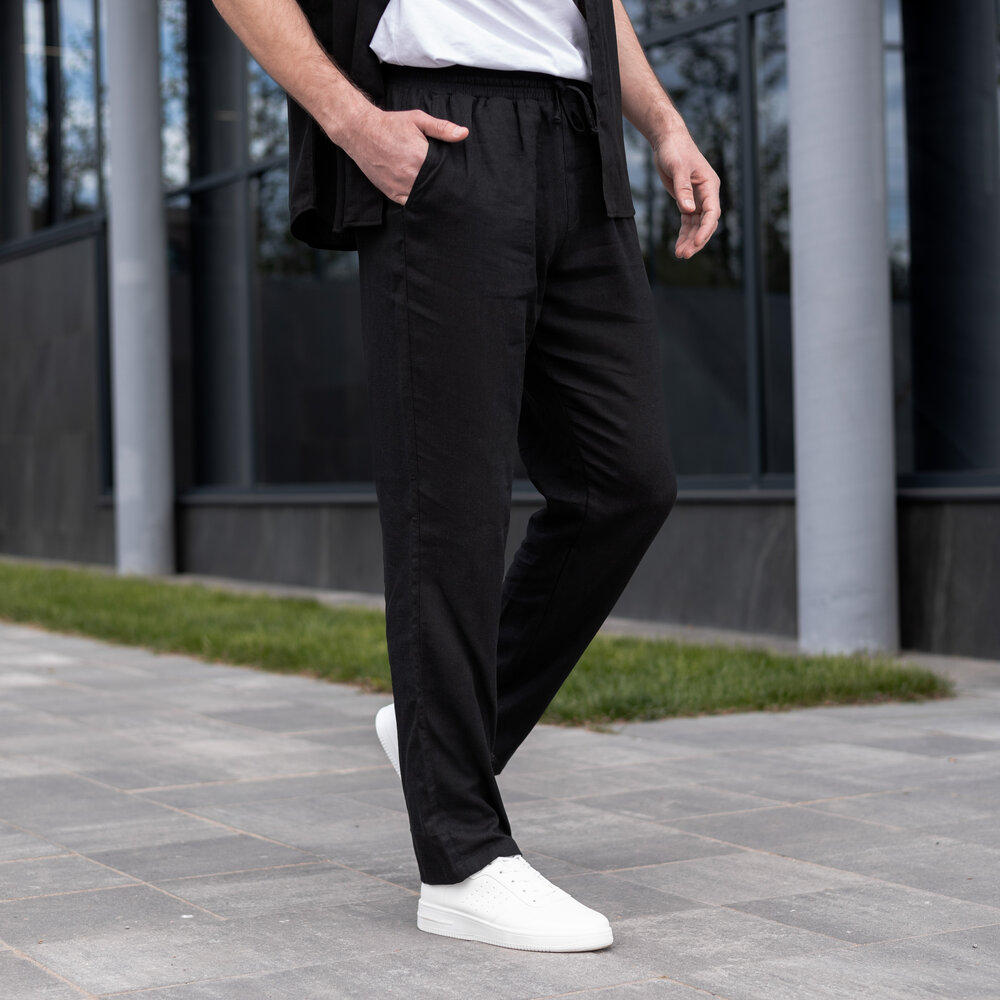 Чоловічі льняні штани вільного крою чорні Pobedov Chill POBEDOV - Фото 3