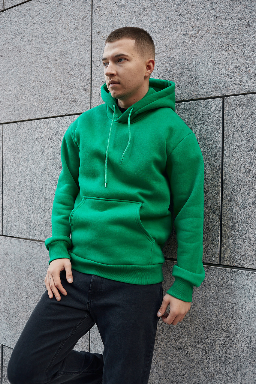 Худи мужской зелёный на флисе от бренда ТУР - Фото 3