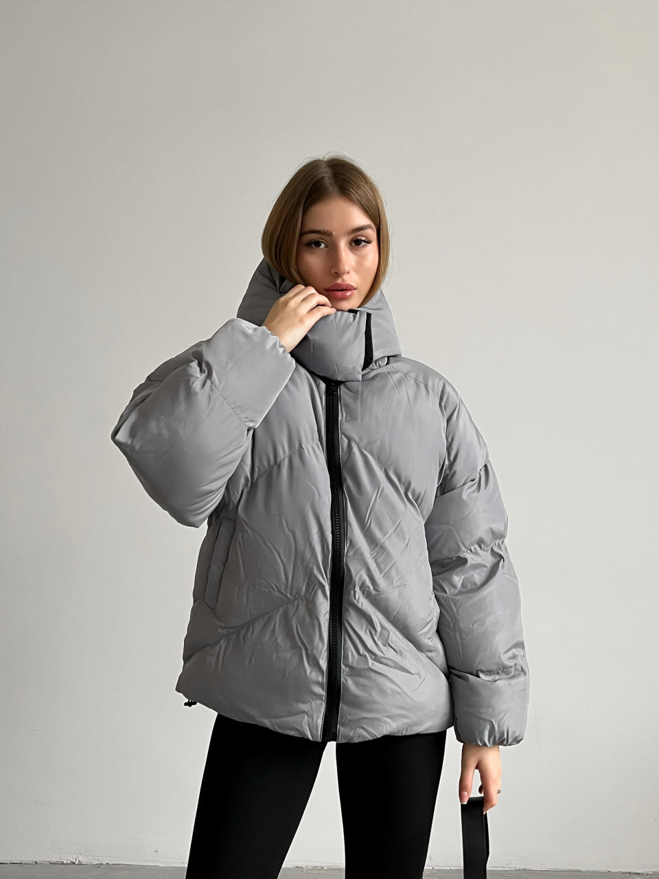Женская зимняя куртка пуховик оверсайз Reload - Quadro W темно-серая - Фото 4