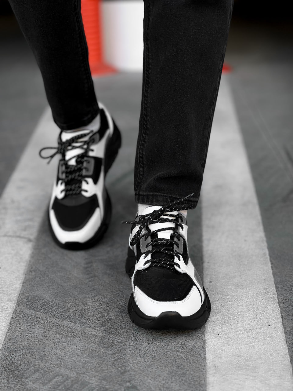 Мужские кроссовки кожаные Ultimate черно-белые (водонепроницаемые) - Фото 4