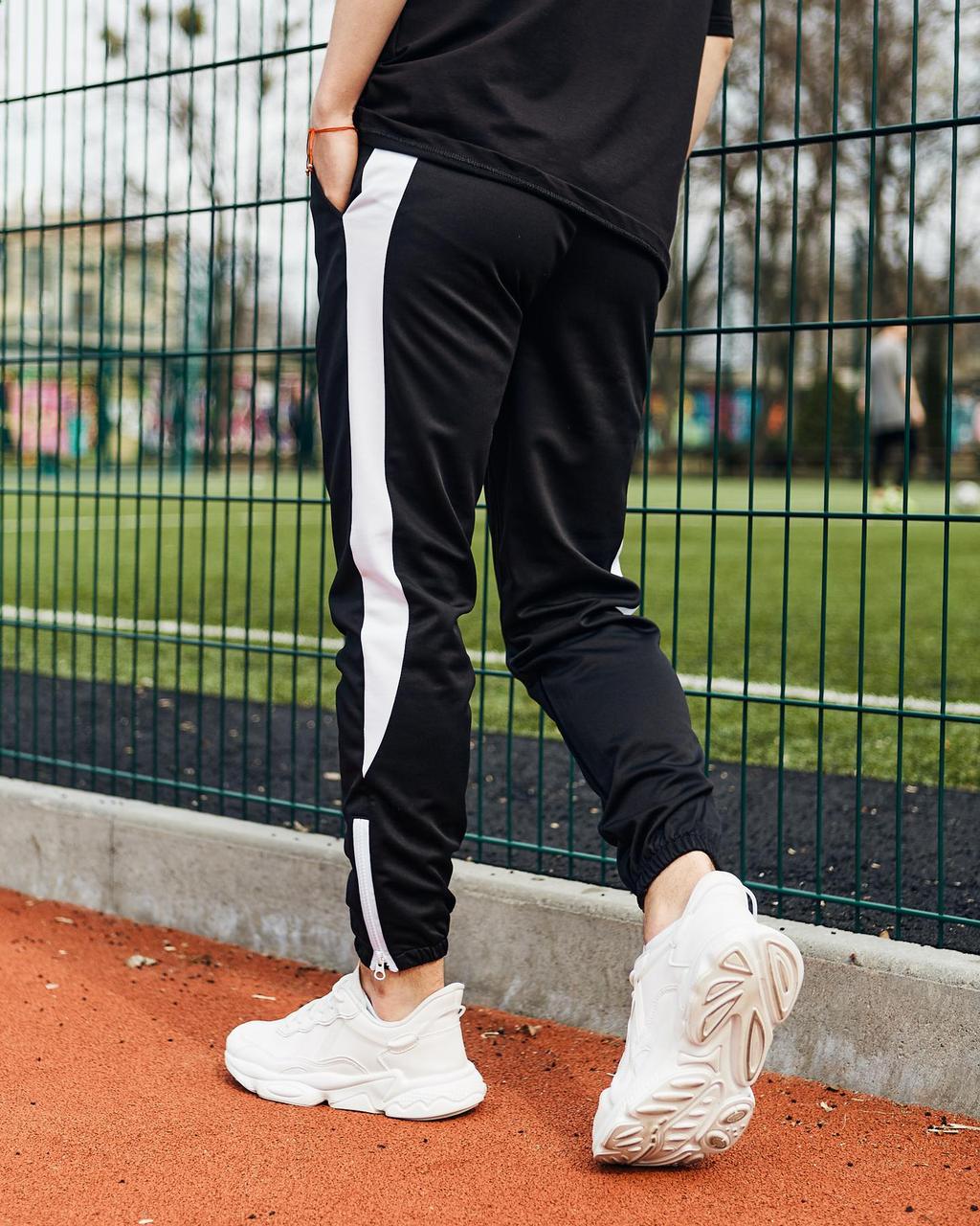 Спортивные штаны черные с белым лампасом мужские модель Rocky - Фото 5