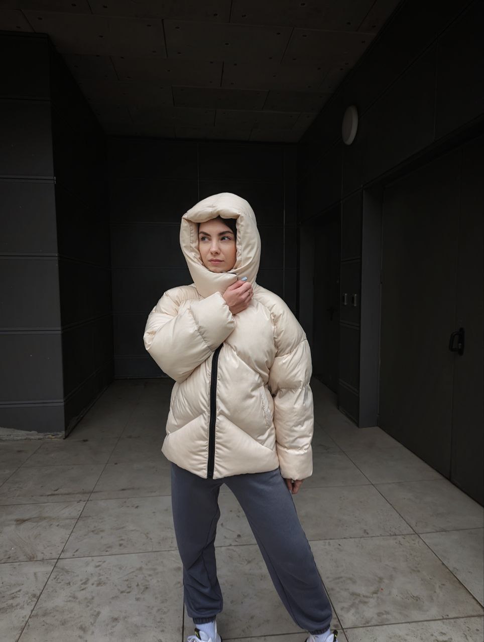 Женская зимняя куртка пуховик оверсайз Reload - Quadro W пудровая - Фото 3