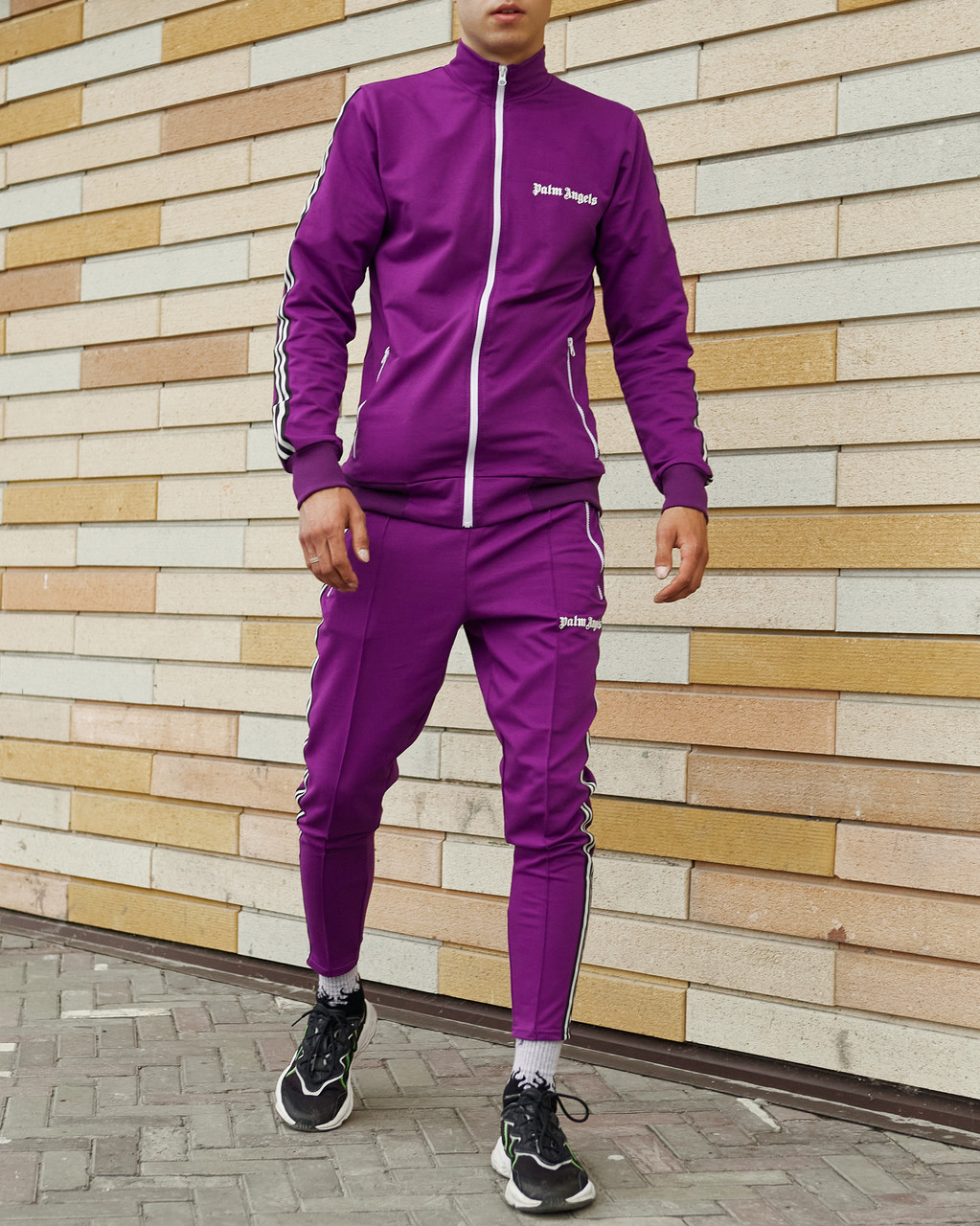 Олимпийка мужская в стиле Palm Angels фиолетовая Пушка Огонь - Фото 4