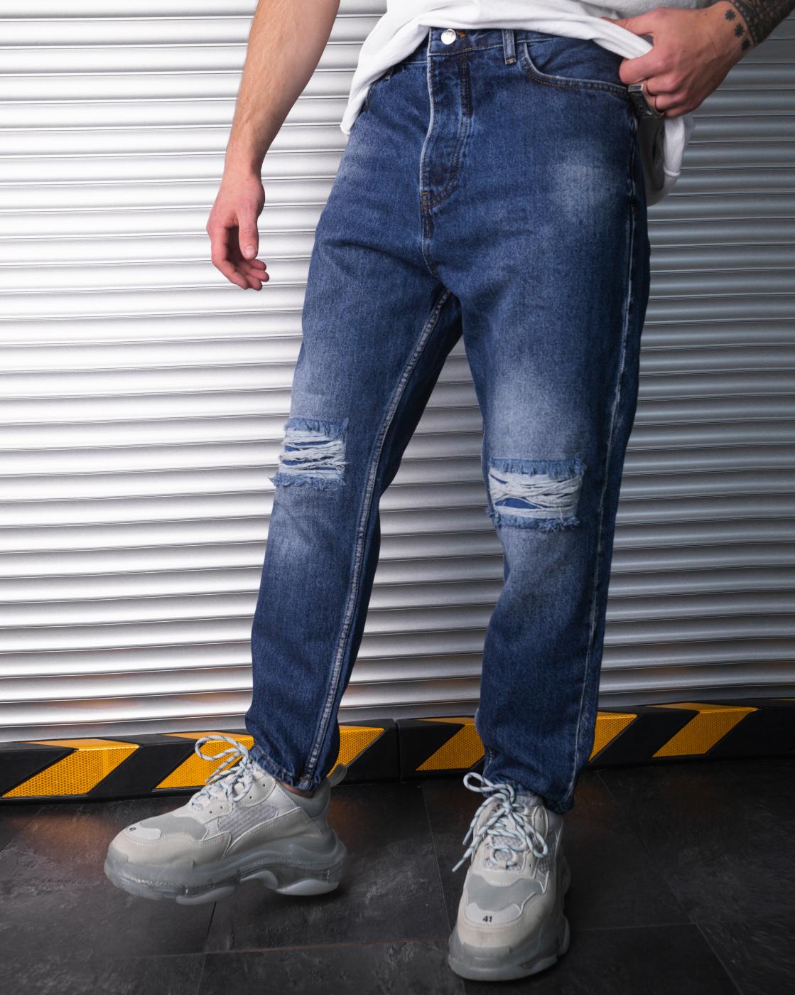 Мужские джинсы с перфорацией BEZET темно синий - Фото 4