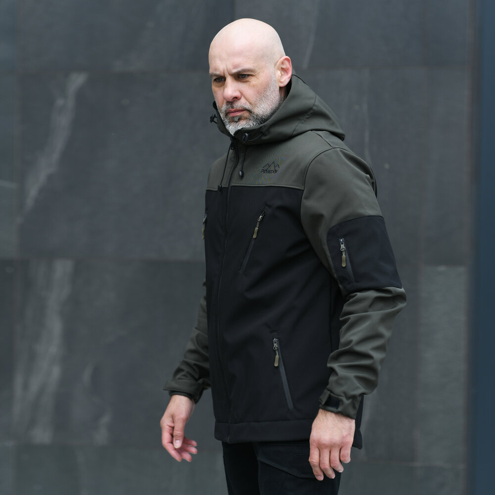 Куртка чоловіча демісезонна з капюшоном чорна-хакі Pobedov Korol' Lev POBEDOV - Фото 5