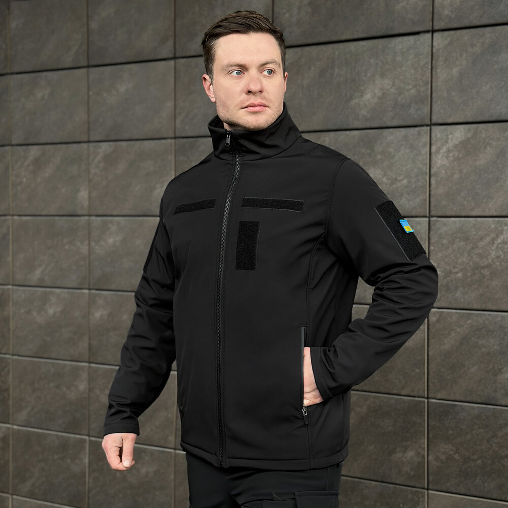 Військова чоловіча чорна демісезонна куртка Pobedov Shadow з липучками S POBEDOV