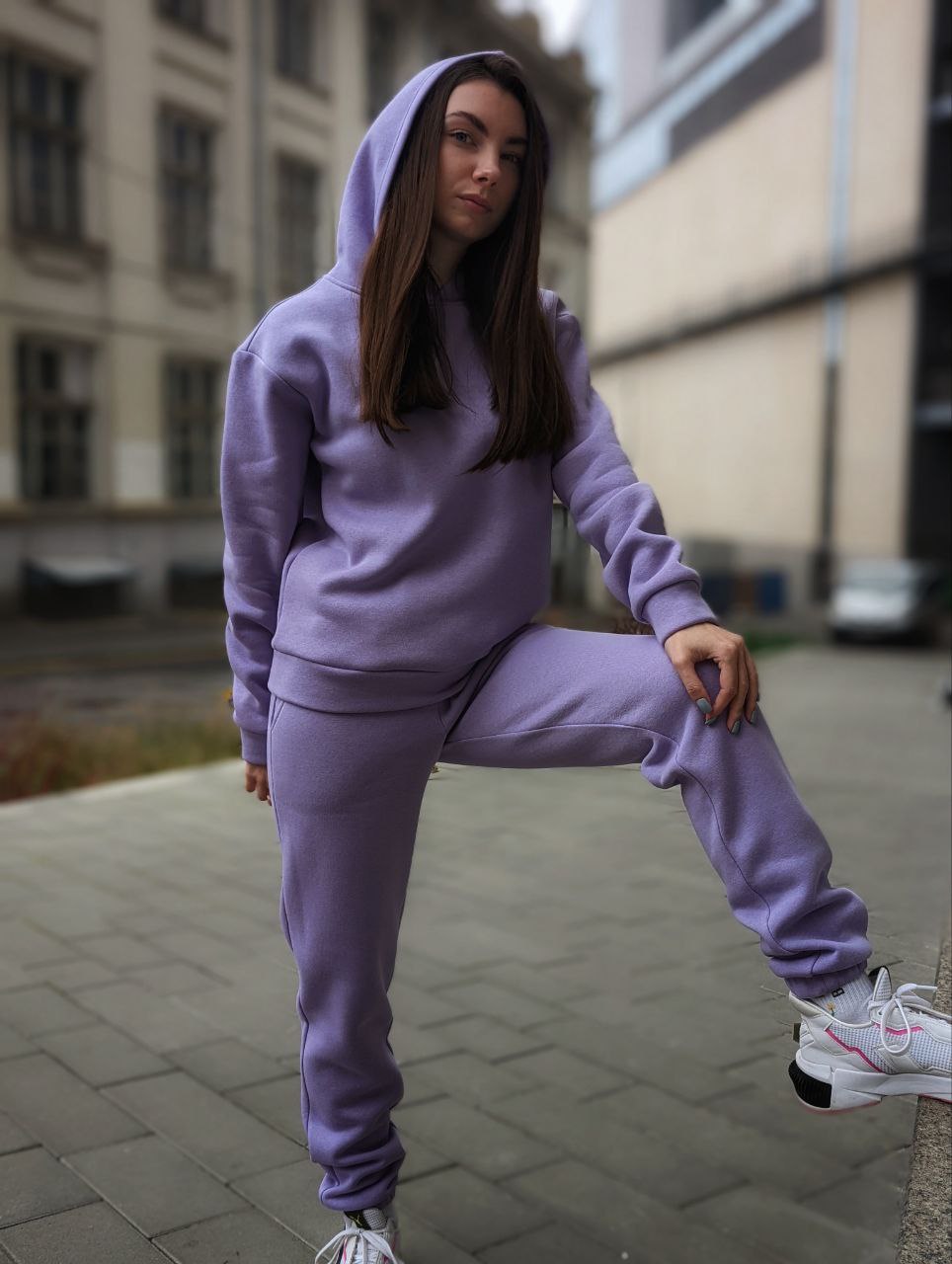 Теплый женский спортивный костюм оверсайз Reload фиолетовый