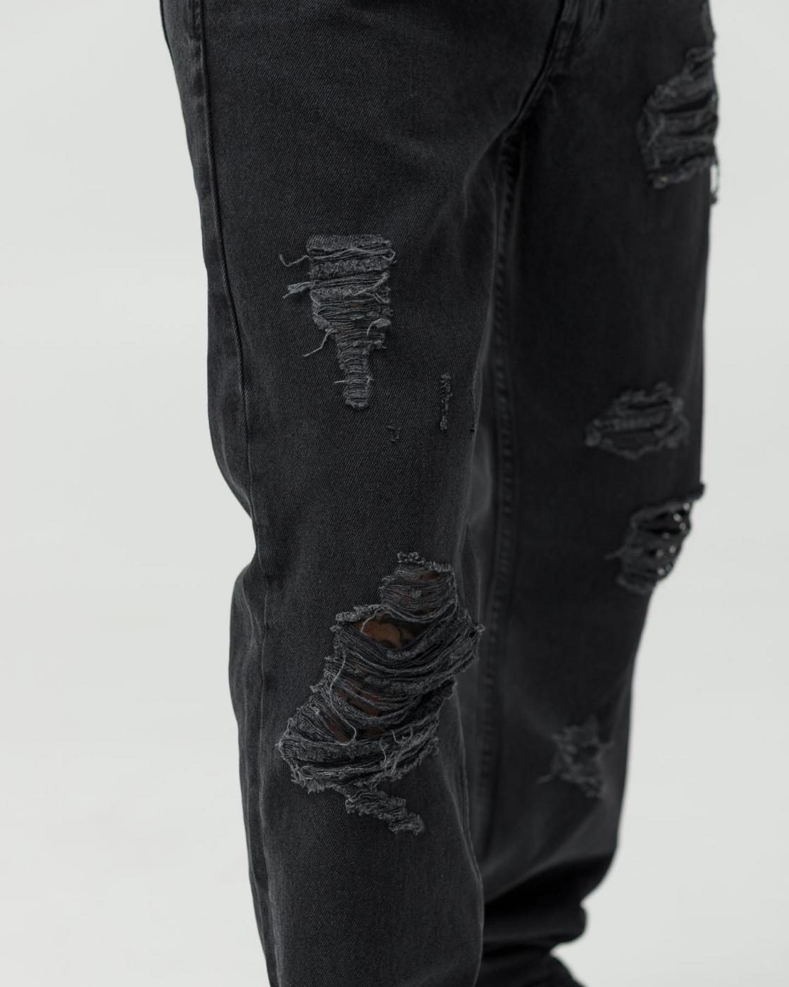 Черные базовые джинсы BEZET с порезами - Фото 1
