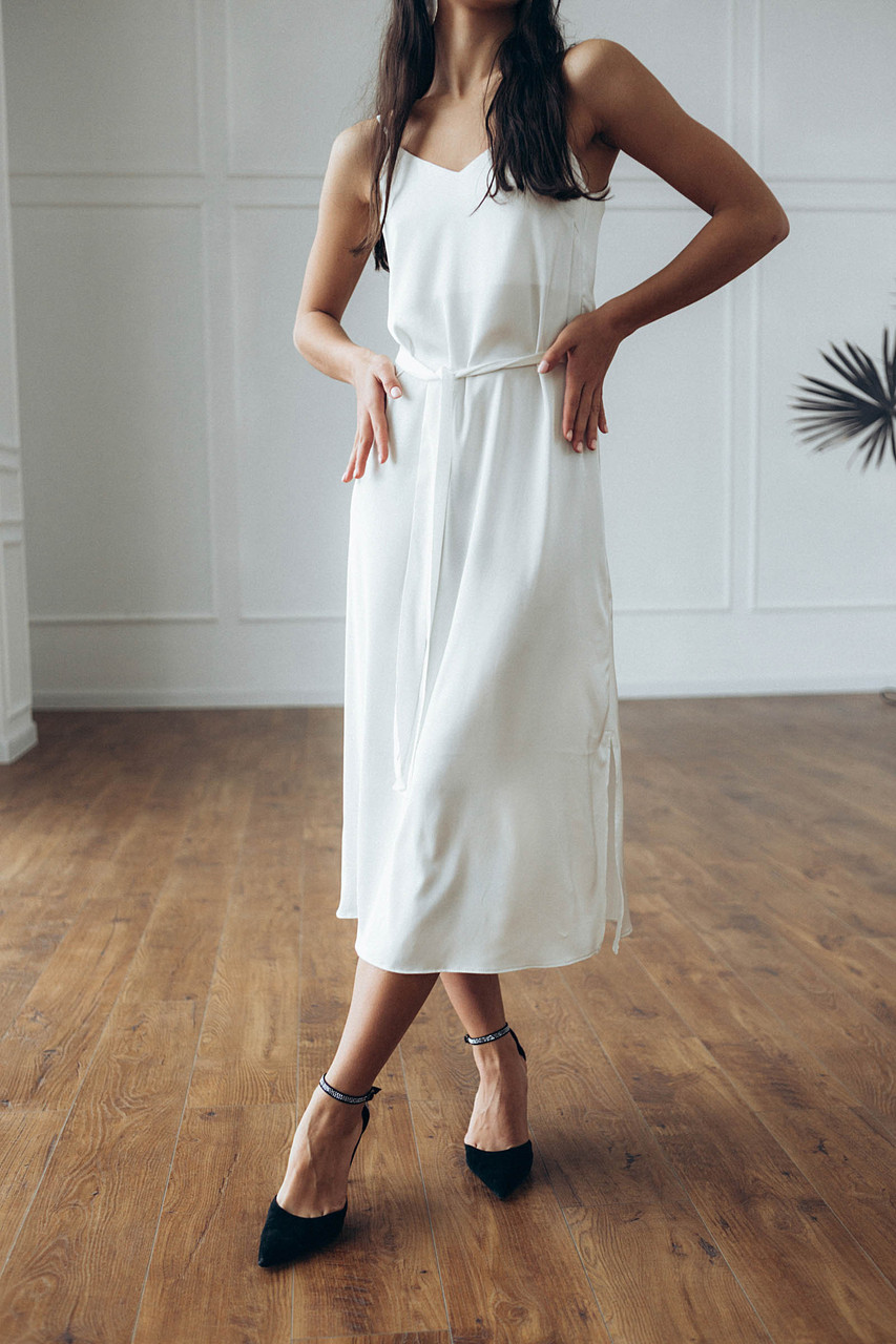 Шелковое платье женское длинное цвет молоко в бельевом стиле от бренда Тур, размеры: S, M, L TURWEAR - Фото 5