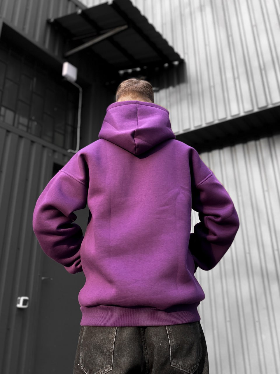 Мужское худи теплое с начесом флис Base фиолетовый/ Толстовка с капюшоном трикотажная демисезонная кофта - Фото 6