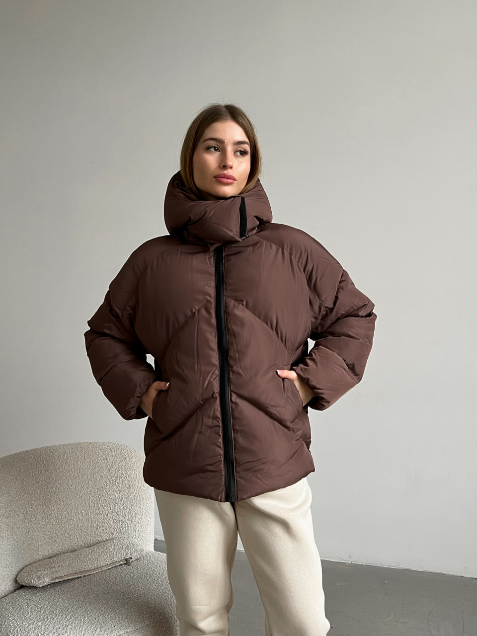 Женская зимняя куртка пуховик оверсайз Reload - Quadro W пудровая