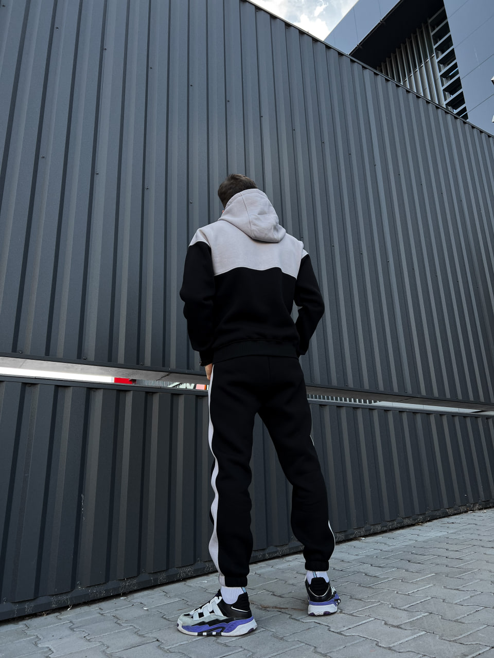 Чоловічий теплий спортивний костюм, флісовий Reload - Double чорний з сірим - Фото 7