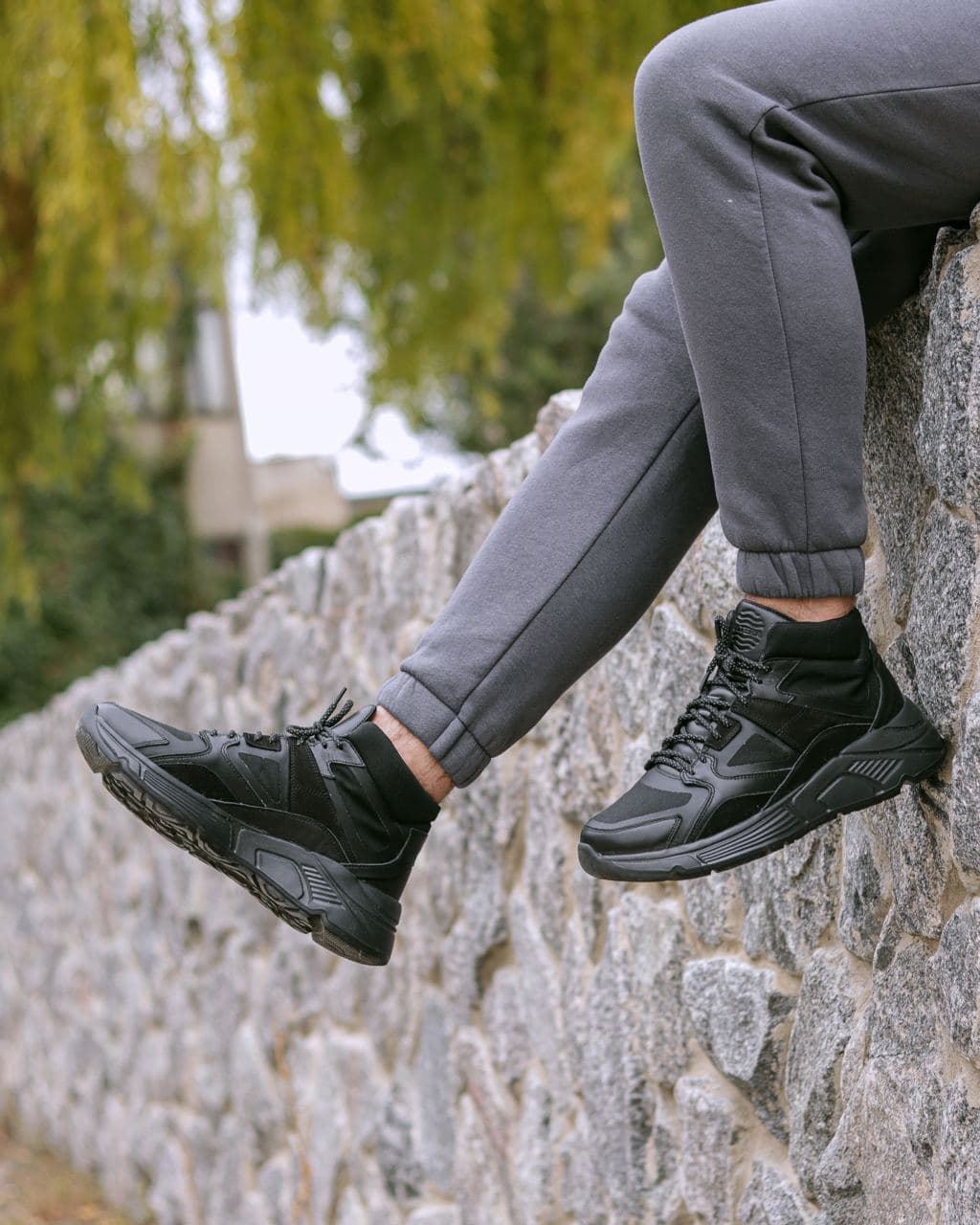 Чоловічі зимові кросівки шкіряні (черевики) чорні Protect - Фото 4