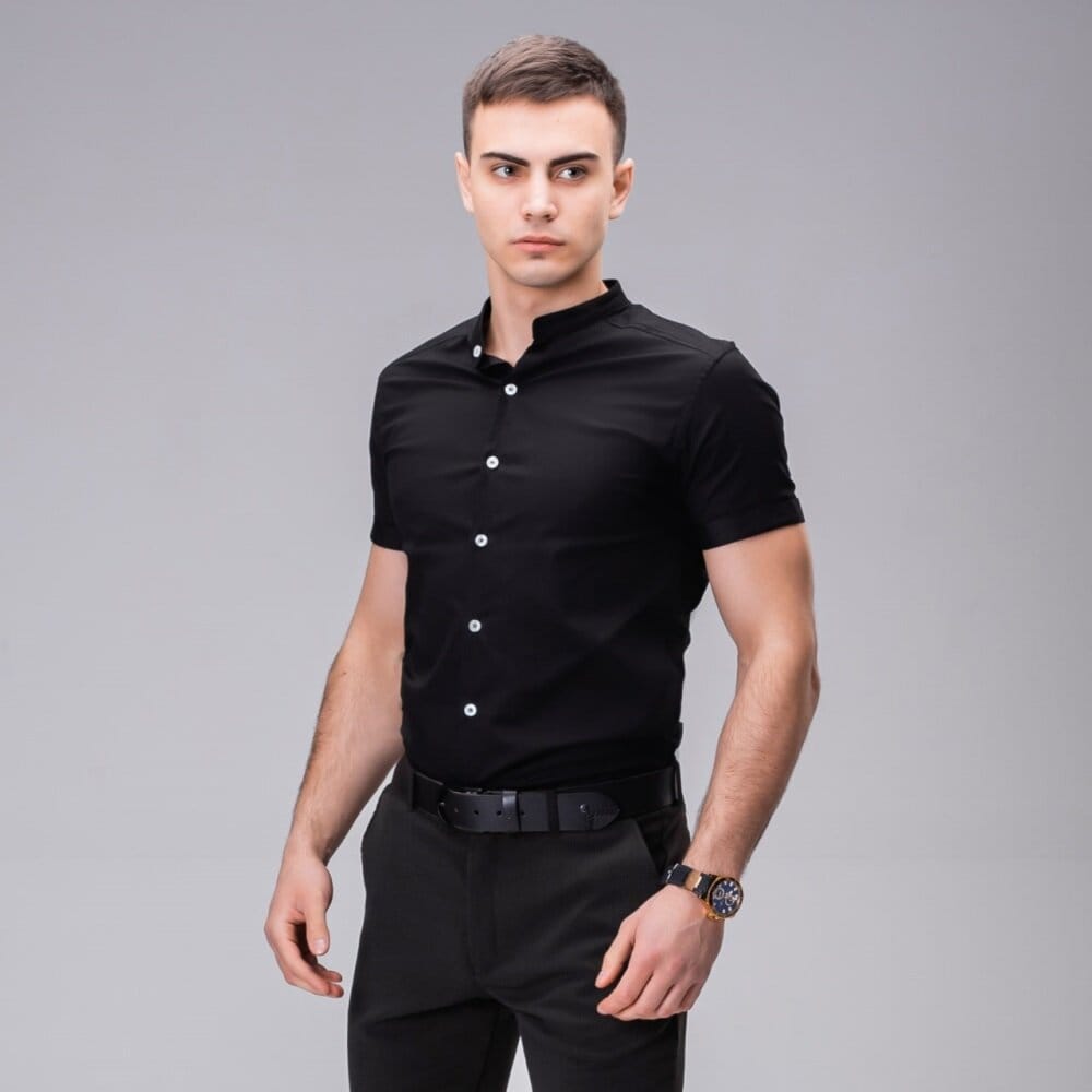 Чоловіча бавовняна сорочка з коротким рукавом чорна Pobedov Solid POBEDOV - Фото 5