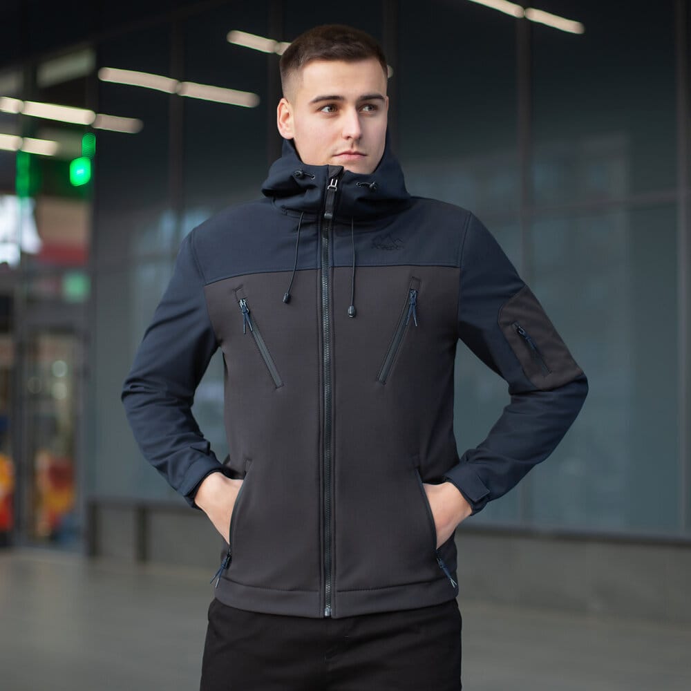 Куртка чоловіча демісезонна з капюшоном чорно-синя Pobedov Korol' Lev POBEDOV - Фото 5