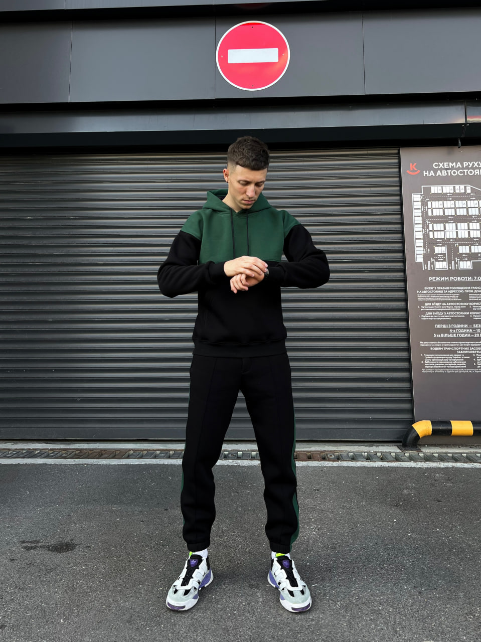 Чоловічий теплий спортивний костюм, флісовий Reload - Double чорний з зеленим - Фото 4