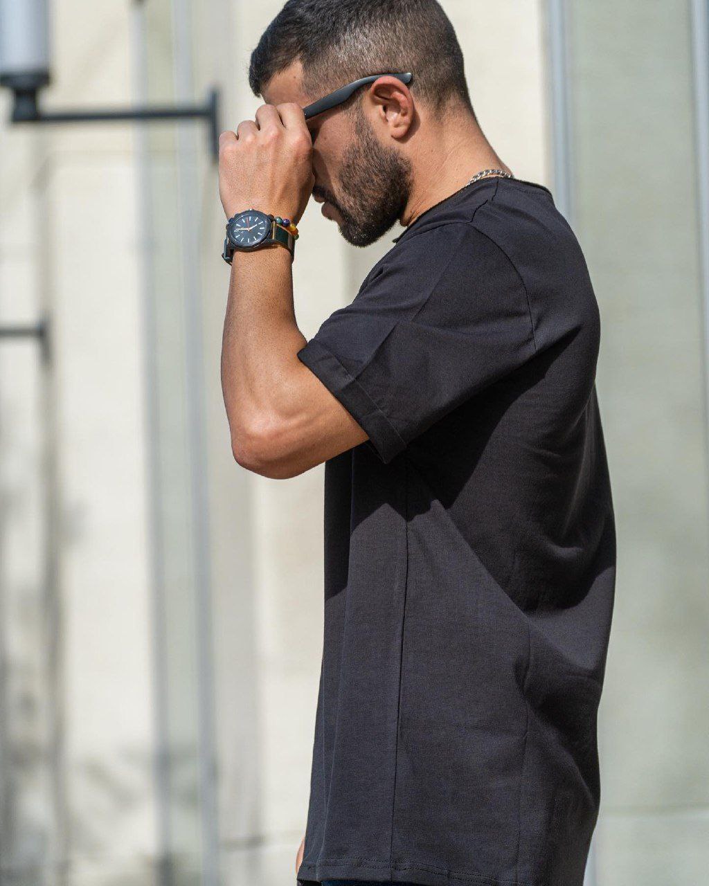 Мужская футболка однотонная оверсайз черная Reload  - Фото 3
