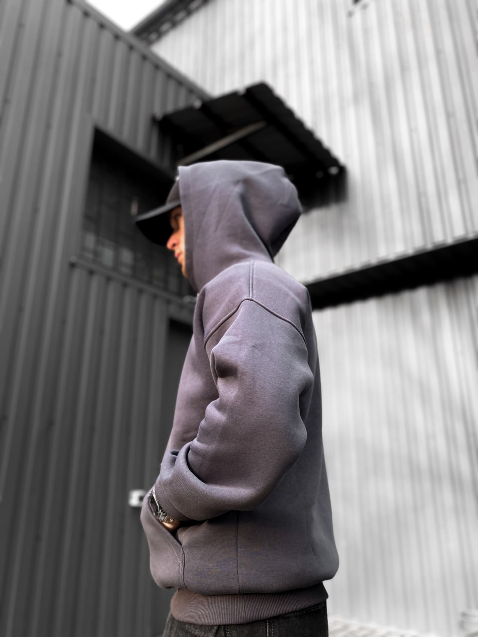 Мужское худи теплое с начесом флис Base графит/ Толстовка с капюшоном трикотажная демисезонная кофта - Фото 5