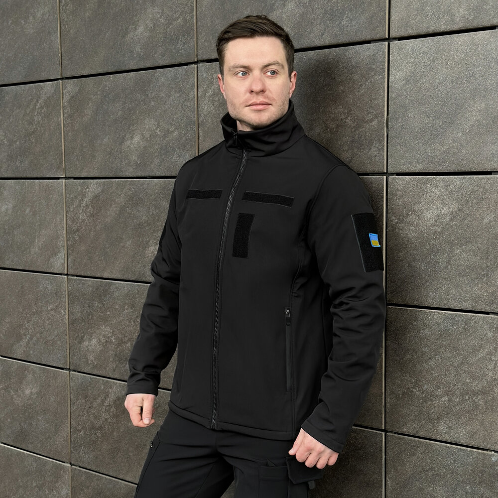 Військова чоловіча чорна демісезонна куртка Pobedov Shadow з липучками S POBEDOV - Фото 2