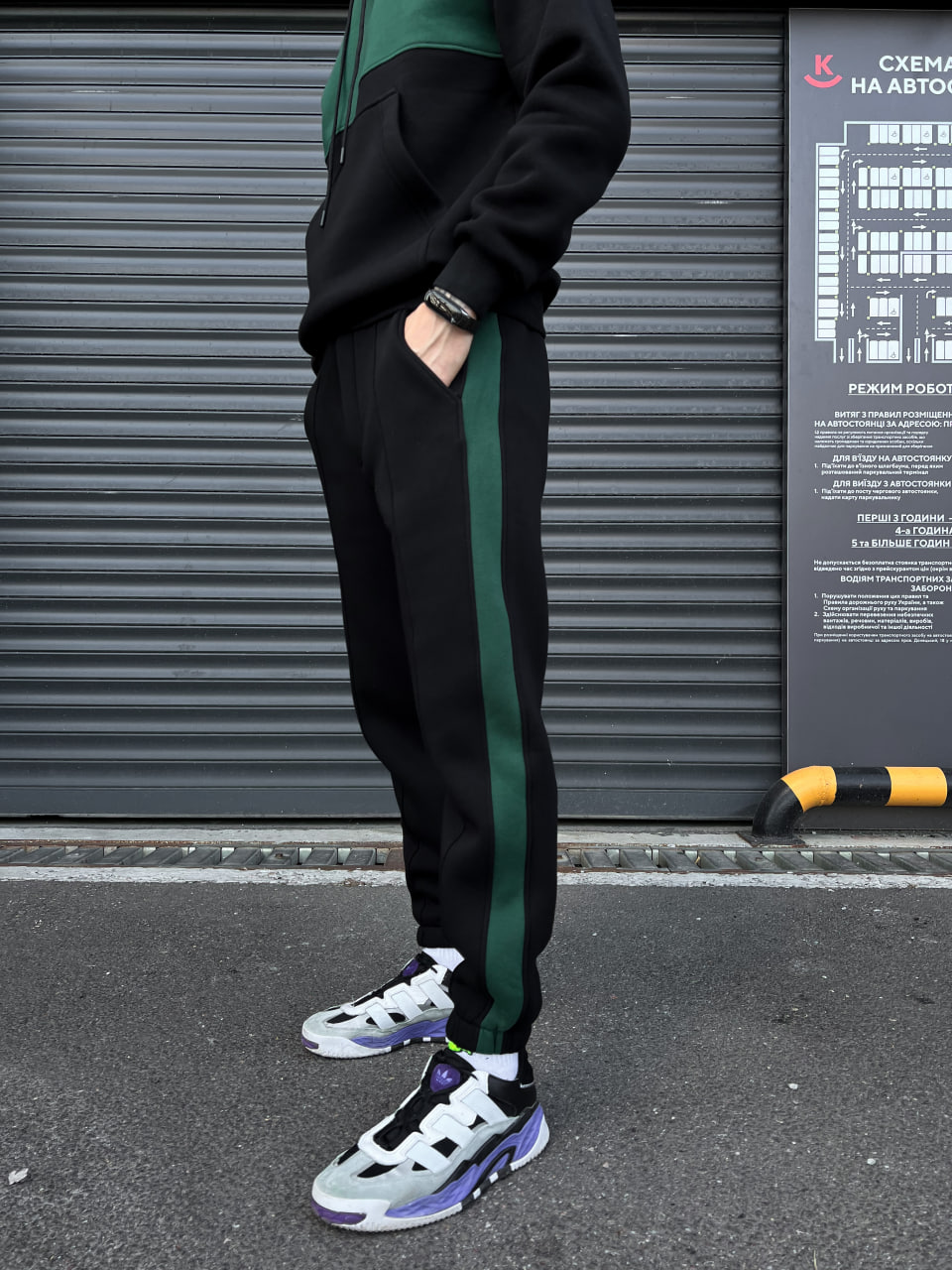 Чоловічий теплий спортивний костюм, флісовий Reload - Double чорний з зеленим - Фото 3