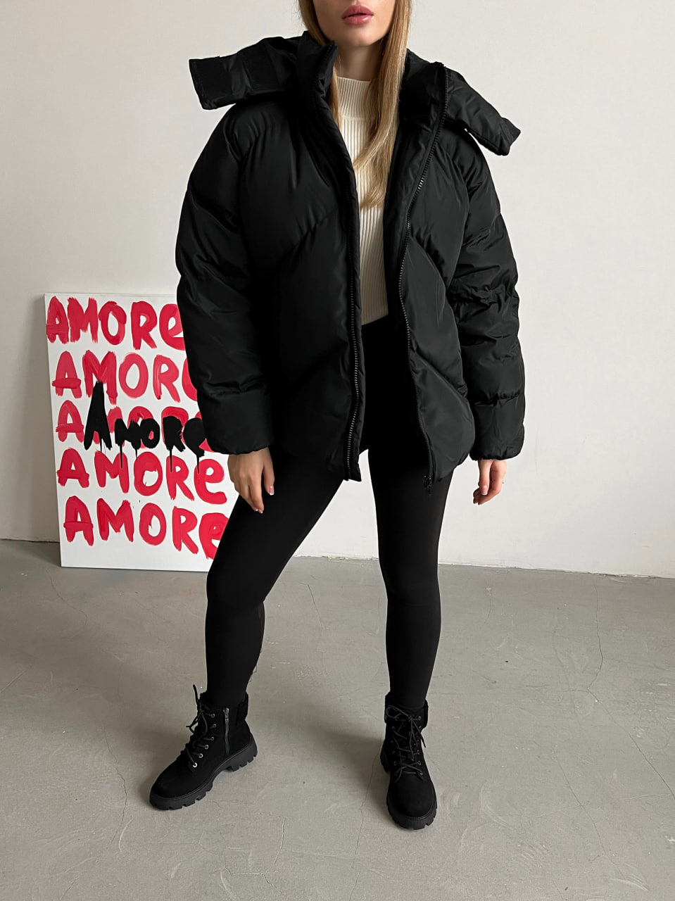Женская зимняя куртка пуховик оверсайз Reload - Quadro W черная - Фото 5