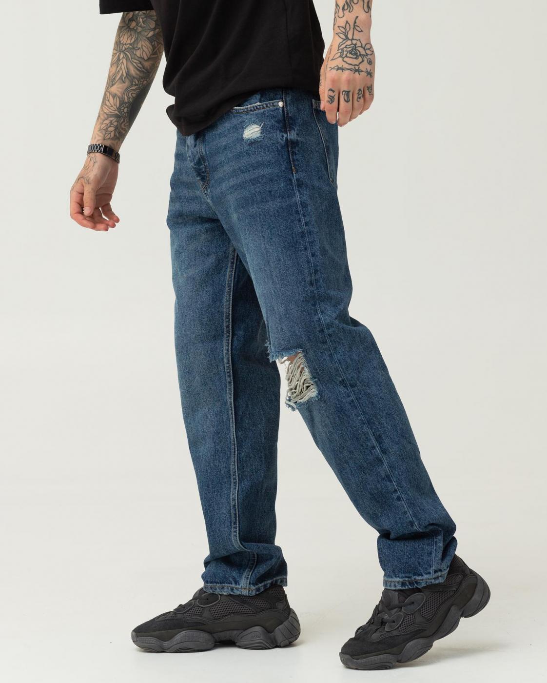 Базові темно-сині джинси BEZET Basic із порізами - Фото 1