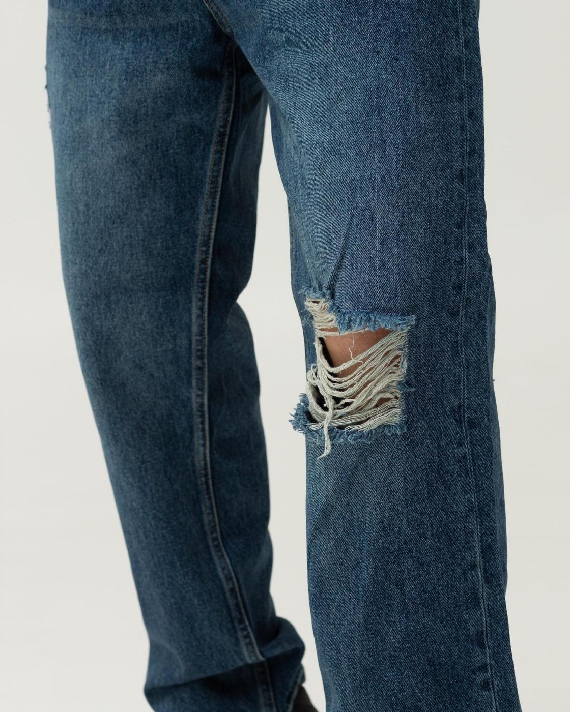 Базовые темно-синие джинсы BEZET Basic с порезами - Фото 2