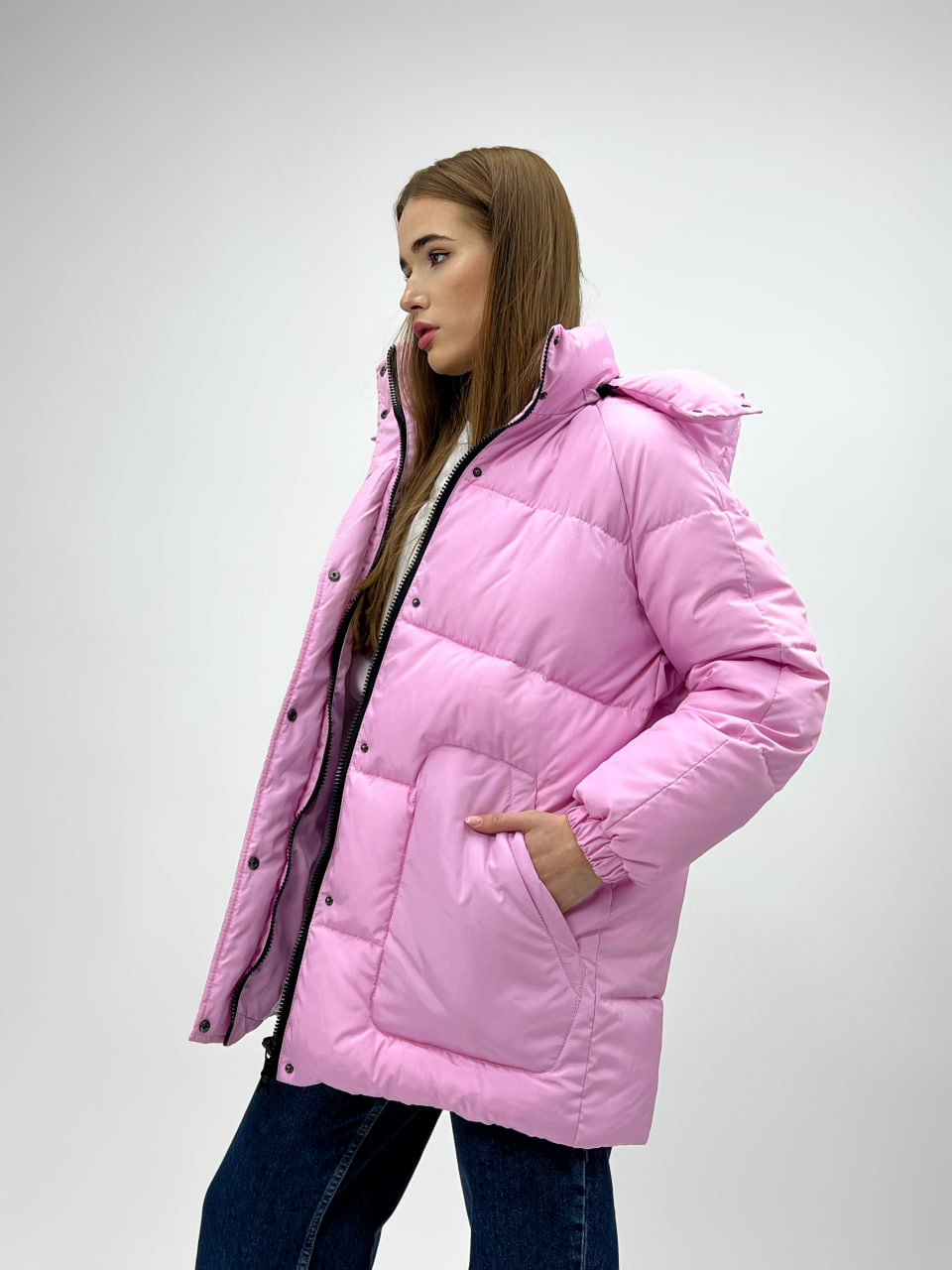 Женская зимняя куртка-пуховик Reload Elly розовый/ Зимний короткий пуховик оверсайз стильный теплый - Фото 4