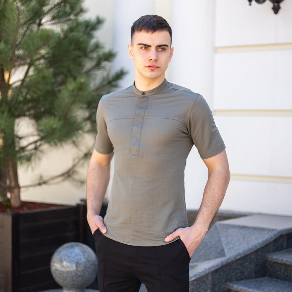 Чоловіча сорочка з коротким рукавом оливкова Pobedov Vpered POBEDOV
