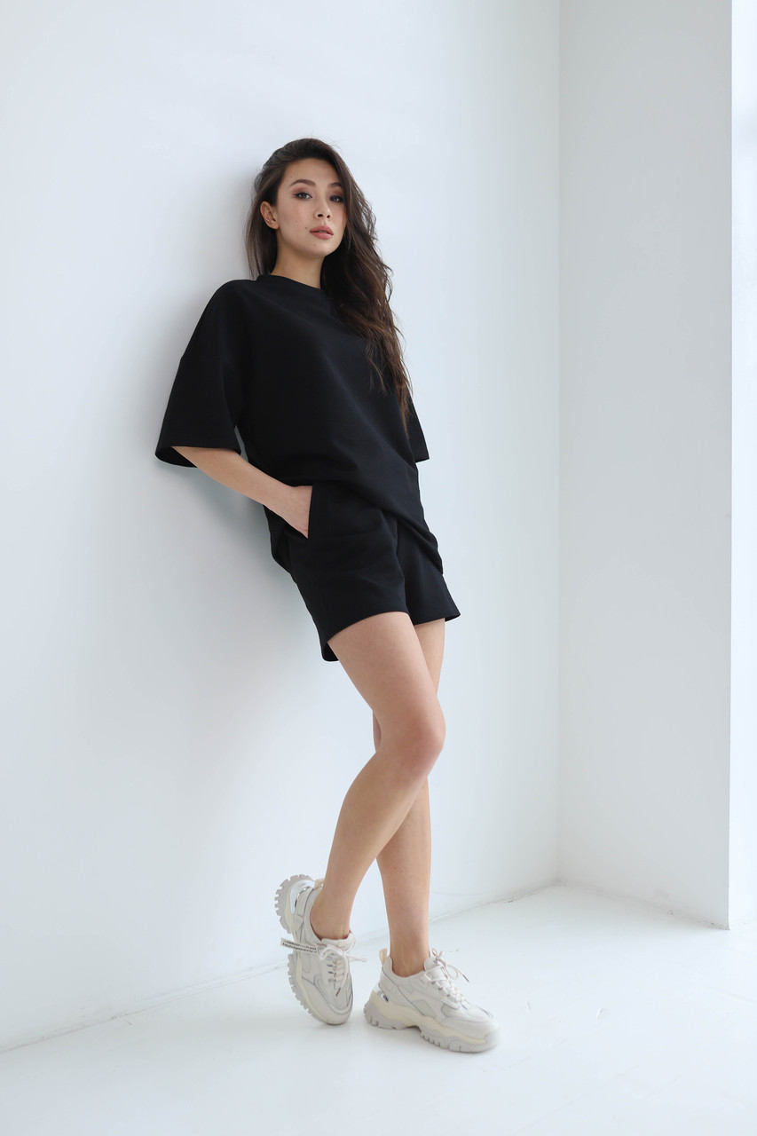 Літній комплект футболка і шорти жіночий чорний оверсайз модель Мія від бренду Тур, розміри: S, M, L TURWEAR - Фото 7