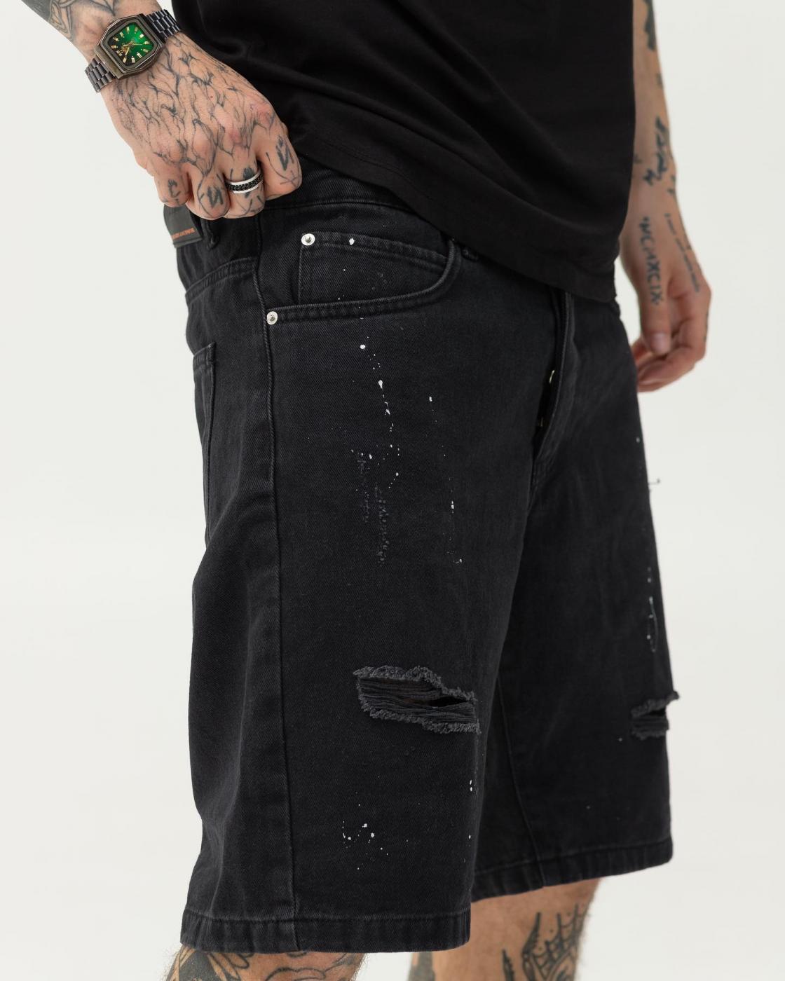 Черные базовые джинсовые шорты BEZET с потёртостями - Фото 4