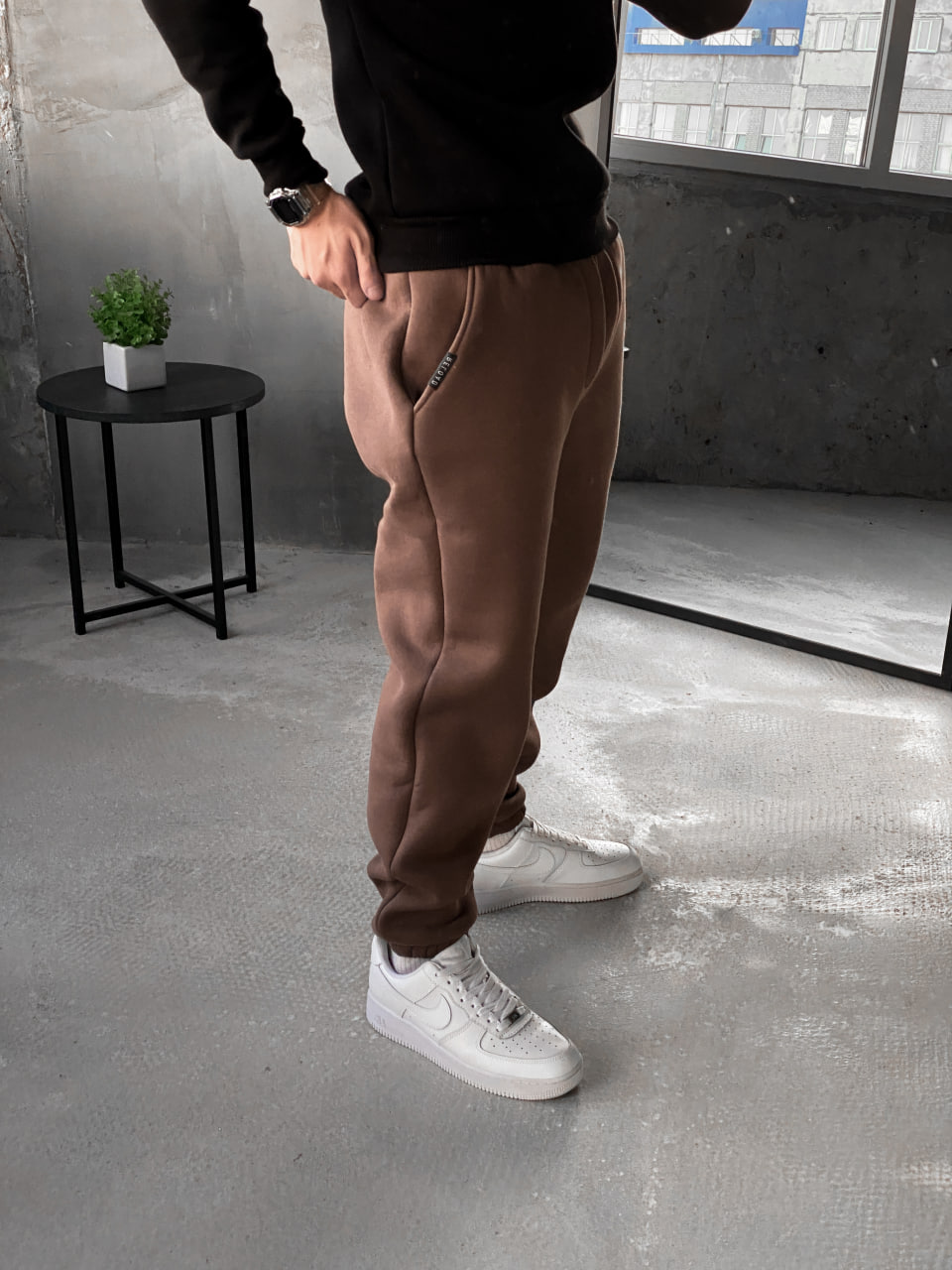 Мужские теплые спортивные штаны с начесом Reload Cold коричневые/ Трикотажные штаны флисовые демисезон - Фото 3