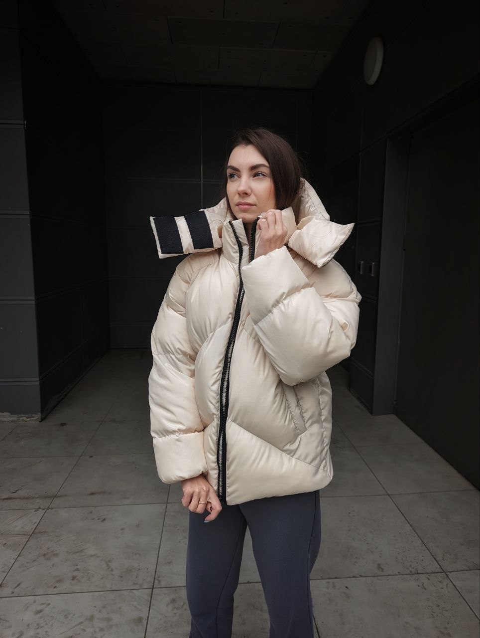 Жіноча зимова куртка пуховик оверсайз Reload - Quadro W пудрова - Фото 4