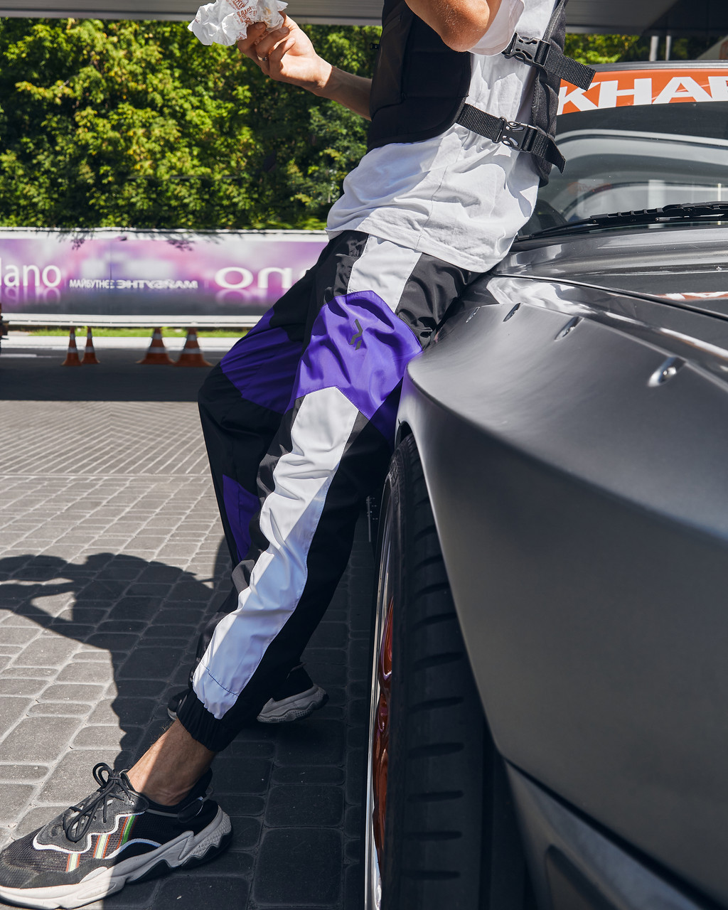 Теплі спортивні штани Split чорно-білі з фіолетовим Пушка Огонь - Фото 6