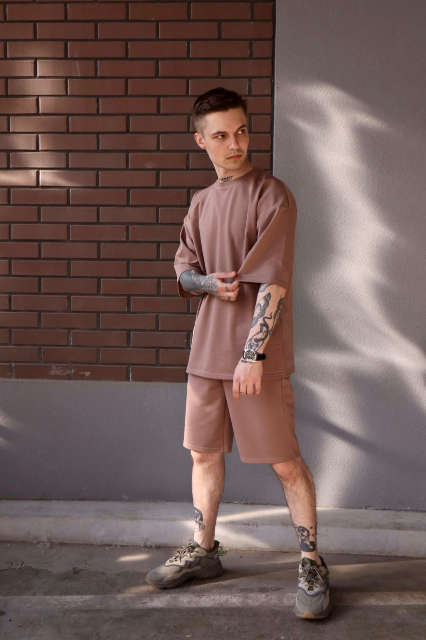 Чоловічий літній комплект футболки та шорти Reload TOM однотонний коричневий - Фото 1