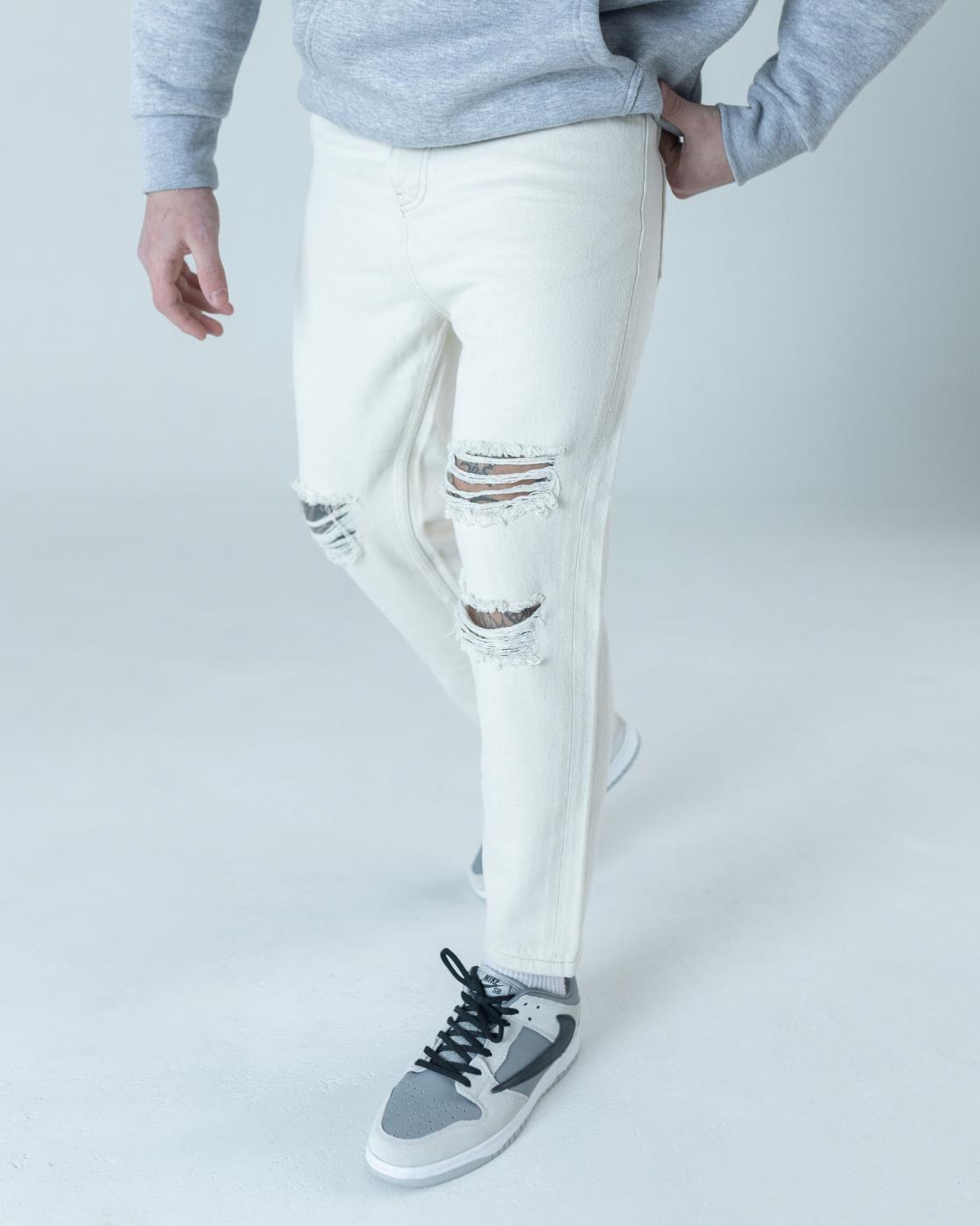 Дизайнерські білі джинси BEZET з перфорацією - Фото 3