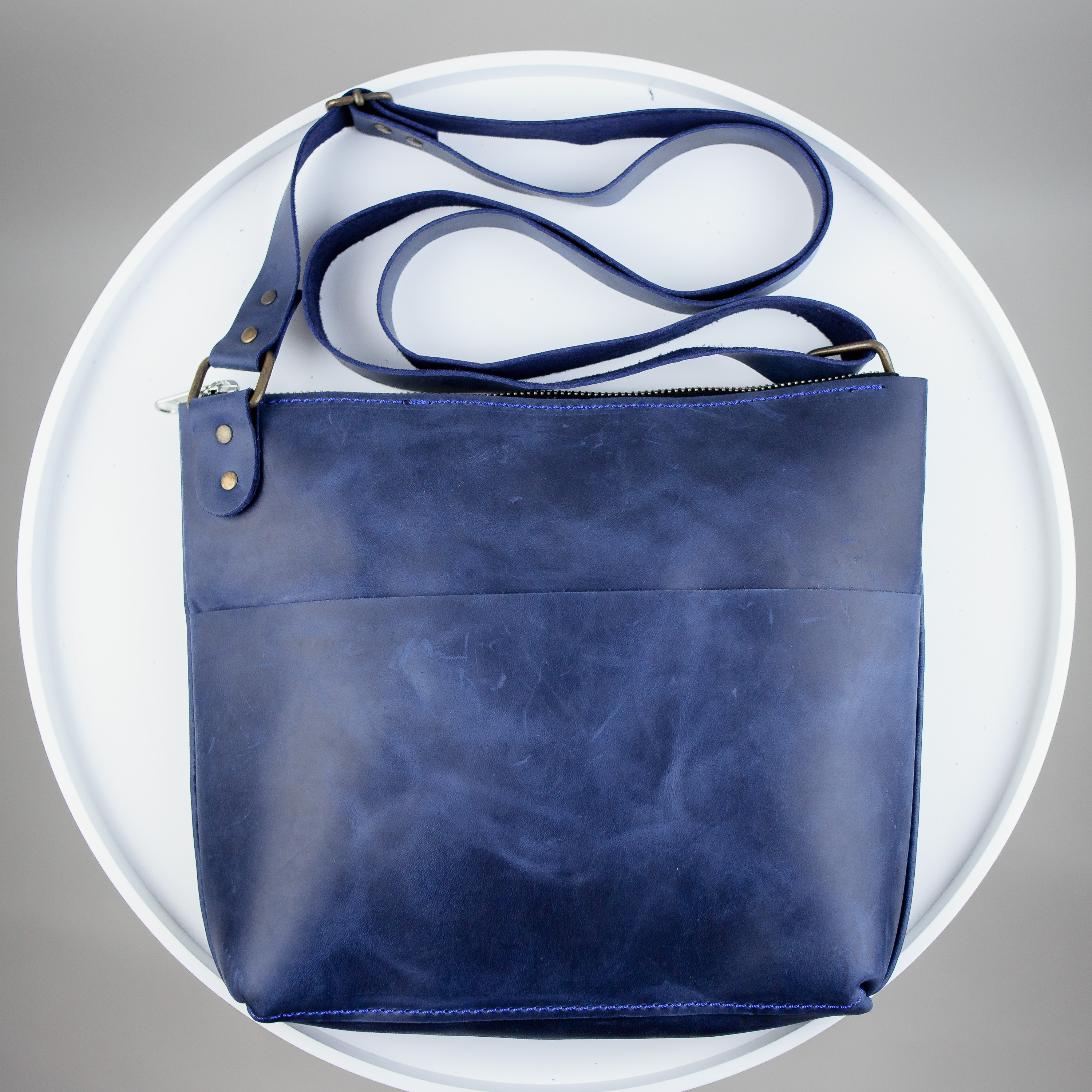 Мужская сумка через плечо кожаная синяя SKILL - Фото 8
