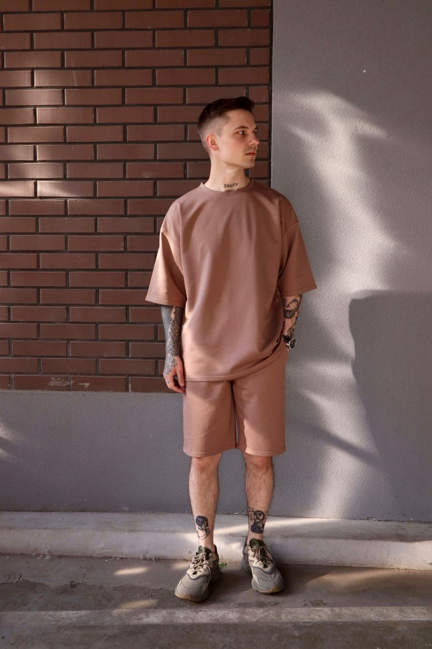 Чоловічий літній комплект футболки та шорти Reload TOM однотонний коричневий