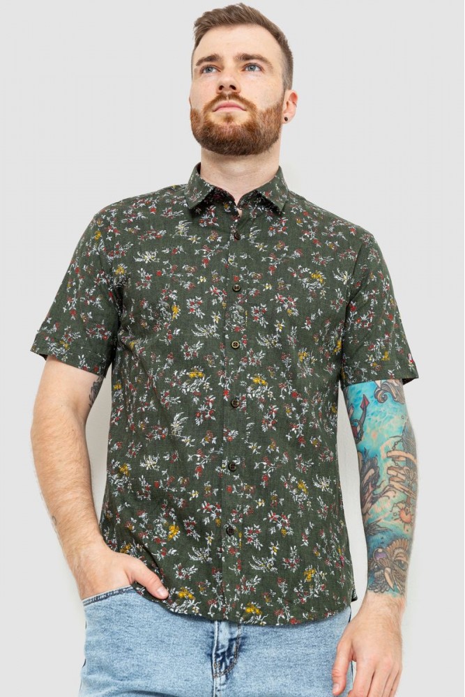 Мужская рубашка с принтом тёмно-зелёного цвета We Feel