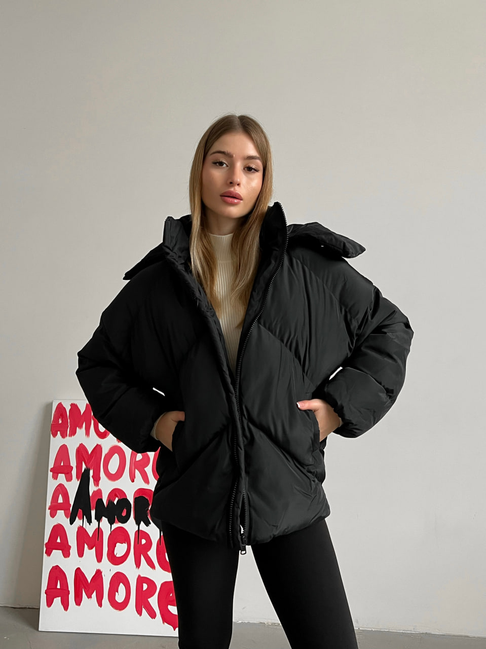 Женская зимняя куртка пуховик оверсайз Reload - Quadro W черная - Фото 6