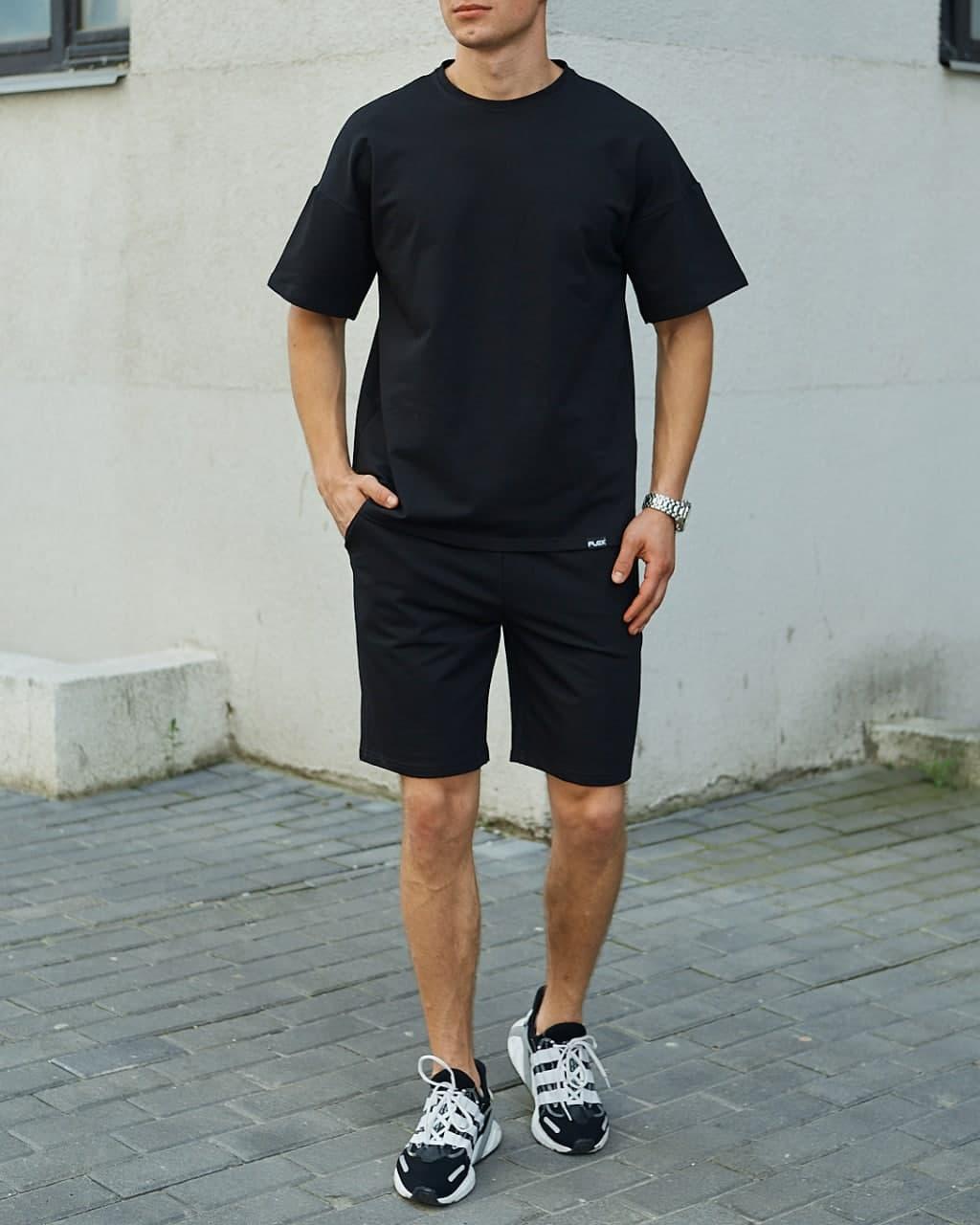 Літній комплект чорна футболка чоловіча Quil (Квіл) чорні шорти чоловічі Duncan (Дункан) TURWEAR - Фото 5