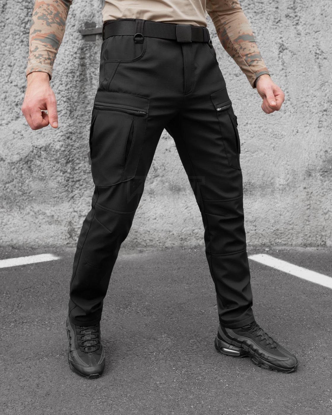 Зимові брюки карго тактичні Softshell BEZET Ешелон чорні - Фото 7