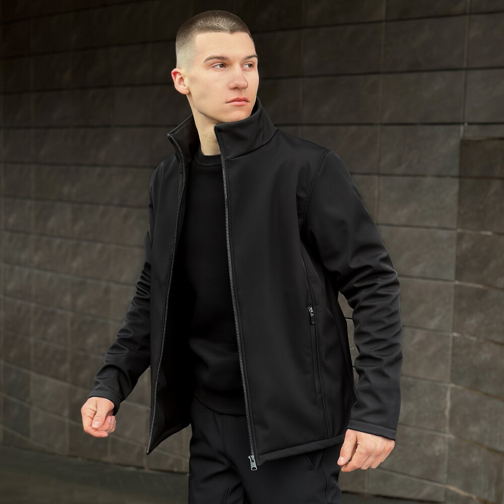 Чорна чоловіча демісезонна куртка із софтшелу з кишенями Pobedov Shadow POBEDOV - Фото 5